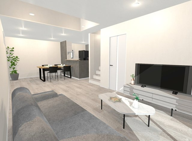 富田町５丁目　Ａプラン　建築条件付き土地の完成予想図|【イメージパース】
ゆったり２０帖超のリビング！ご家族団らんの時間を楽しめますね♪