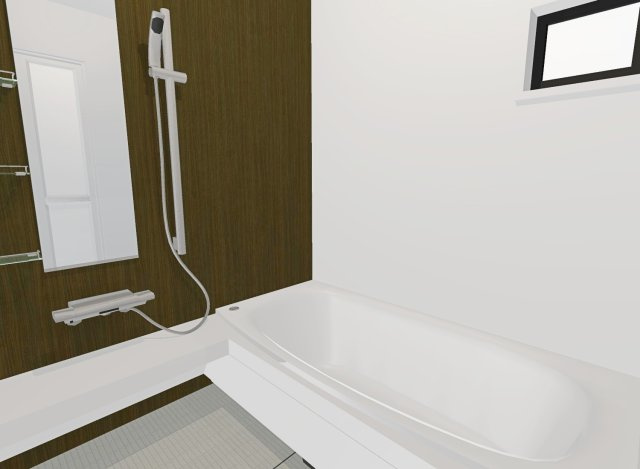 富田町５丁目　Ａプラン　建築条件付き土地の完成予想図|【イメージパース】
ミラーキャビネットの洗面化粧台でメイク用品や洗顔小物などもスッキリ収納できますね！