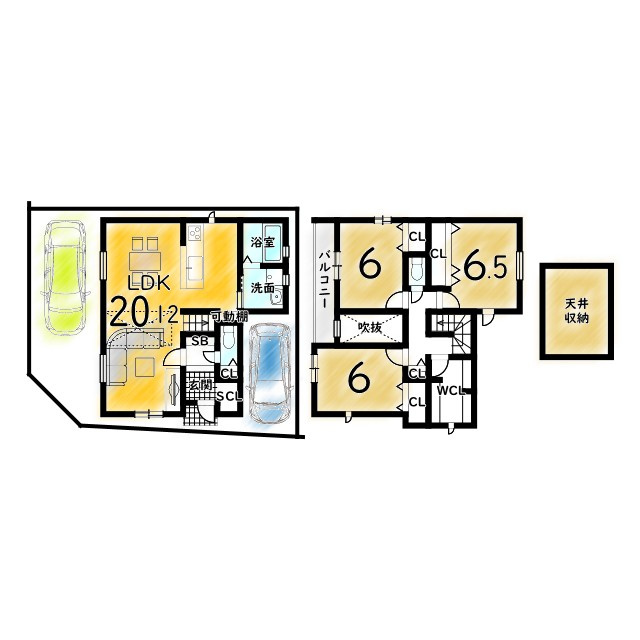 富田町５丁目　Ａプラン　建築条件付き土地の土地図＋建物プラン例|開放感たっぷりの角地！
