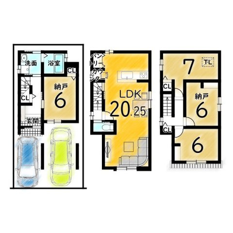 日向町　Ａプラン　建築条件付き土地の土地図＋建物プラン例