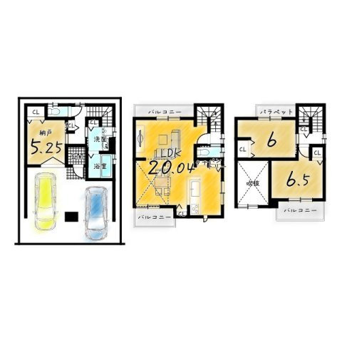 松川町　3階建プラン　条件付き土地の土地図＋建物プラン例