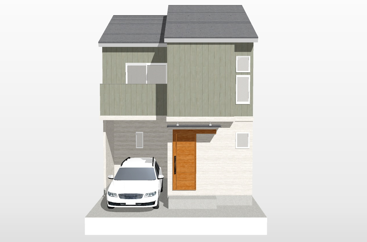 松川町　2階建プラン　条件付き土地の外観パース|【イメージパース】
ツートンカラーがオシャレな外観！外観・内装のお色もお客様のお好みのカラーをお選びいただけます！