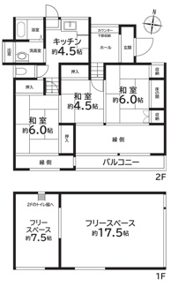 【間取り】 | 南アルプス市小笠原　敷地101坪・北東角地 中古住宅 | 建物面積：109.73ｍ2　中二階構造