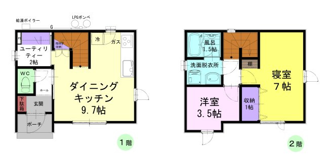 【間取り】 | 東根市神町東　全1棟 | 価格1890万円、2DK、土地面積140.2m2、建物面積53.82m2
