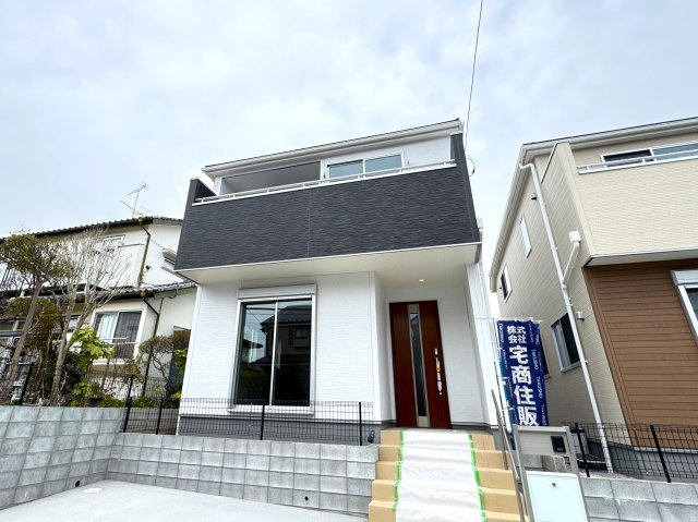 松戸市小金原７丁目新築戸建【貝の花小学校：7分】の外観|1号棟外観・完成済み内覧可能です！