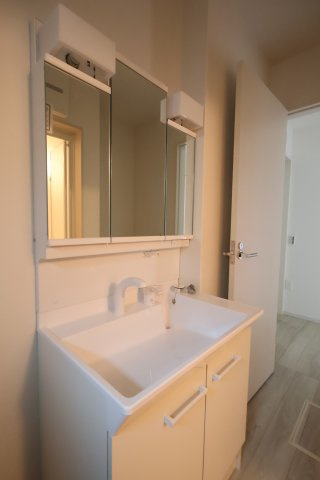 《仲介手数料無料》見沼区大字蓮沼980-7(全1戸)新築一戸建てずっとプラスの独立洗面台|撮影日 2025年10月24日 14:00 曇り
