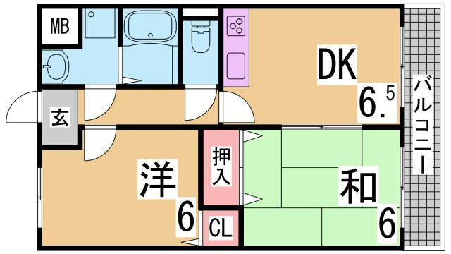 神戸市須磨区車字古川の賃貸マンションの間取り