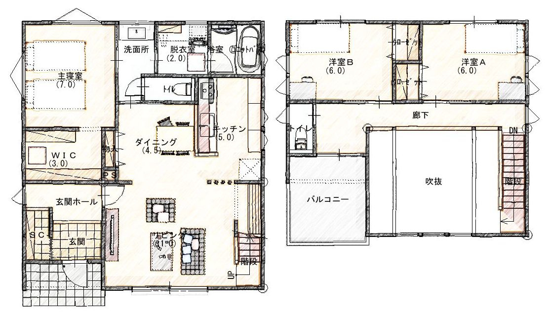 小山市神鳥谷　1号棟の間取り