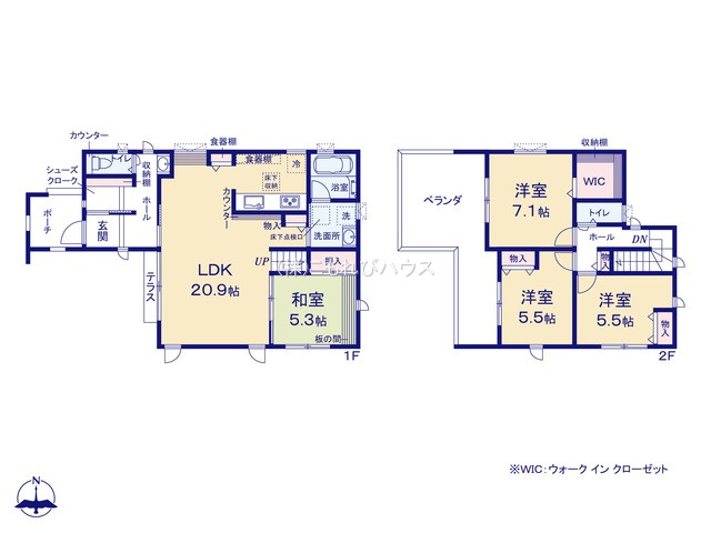 鴻巣市宮前　新築一戸建て　セレクト花水木　A号棟の間取り|セレクト花水木鴻巣・宮前　A号棟、4LDK、土地面積173.14m2、建物面積105.99m2