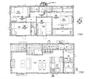 佐佐伯区薬師が丘二丁目　№35424の間取り|南西向き。
４ＬＤＫ