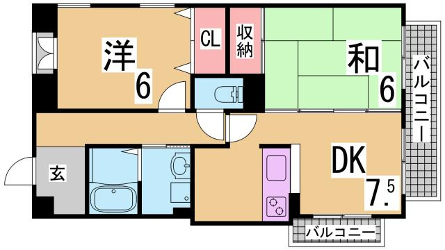 神戸市兵庫区中道通１丁目の賃貸マンションの間取り