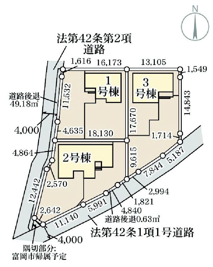 リーブルガーデンS富岡七日市第11　2号棟（平屋）の区画図|駐車場3台以上ご用意しています！
来客時にも重宝しますよ♪