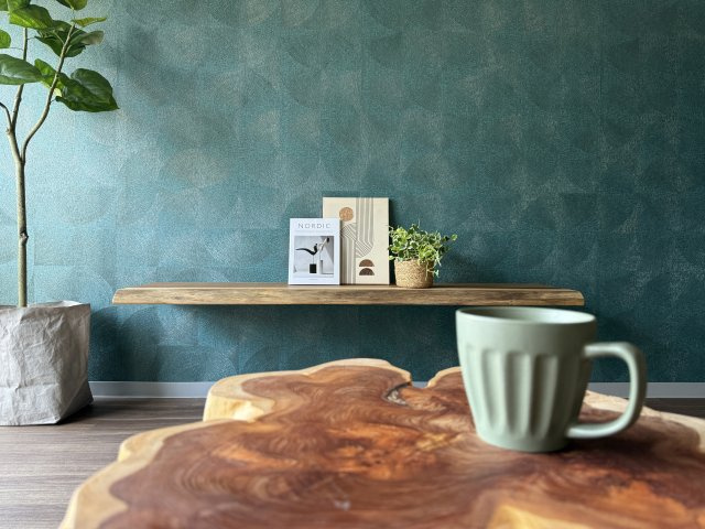 シャルマンコーポ草津　天然木フルリノベーションの居間・リビング|天然木のTVボード
