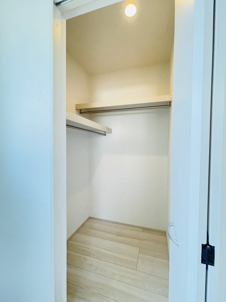 豊田市平和町2期　新築分譲住宅　全1棟　1号棟の収納|ウォークインクローゼットは衣類だけでなく、バッグや帽子、アクセサリーなども収納でき管理がしやすいです。