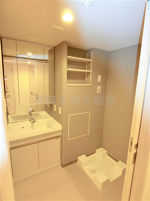 KDXレジデンス田園調布南の洗面所|3面鏡の独立洗面台　洗濯機置き場　洗面脱衣所