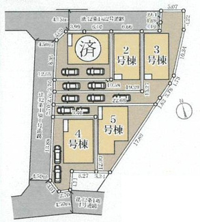 【区画図】 | 伊勢原市板戸  2号棟 | 〇最終1棟　2号棟　西側約4.5ｍ公道・北側約4ｍ私道（持分なし）　旗竿地　駐車2台（車種によります）