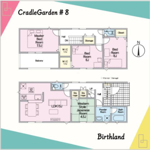 新築戸建・建売　本宮市青田第1　CRADLE GARDEN　全11棟の間取り|【4LDK】ウォークインクローゼットが2か所！！たっぷり収納できます！