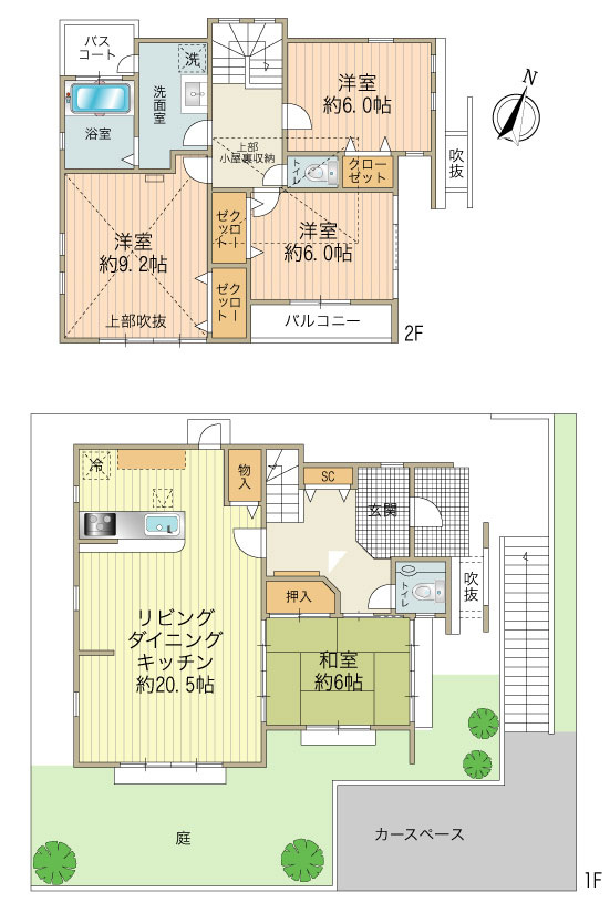 土地約165㎡、建物約118㎡の４LDK　居室は6帖確保
2階寝室は吹抜と小屋裏収納があり便利です