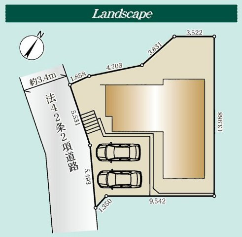 横浜市青葉区奈良町 新築戸建て【仲介手数料無料】カースペース2台の区画図