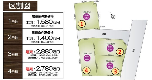 【仲介手数料無料】売地　東松山市松山町3-5-76（全4区画）の区画図