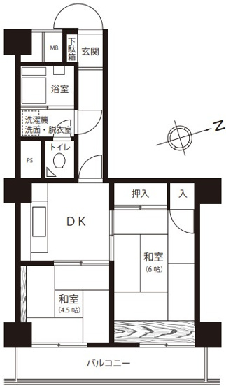 【間取り】 | 常盤台ビューハイツ | 東南向きで陽当り良好２LDK　