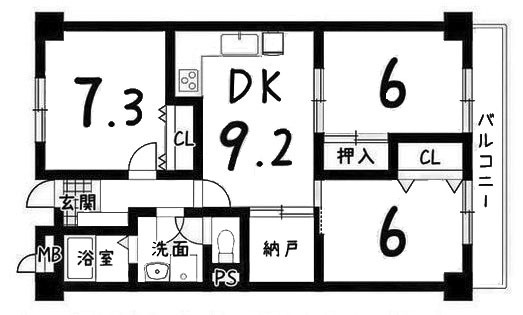 【間取り】 | ソレイユ神足 | 専有面積66.15㎡