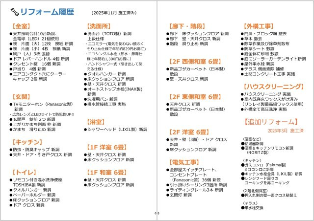 貝塚市名越　中古戸建のその他|2026年3月、2025年11月リフォーム済！
リフォーム内容詳細