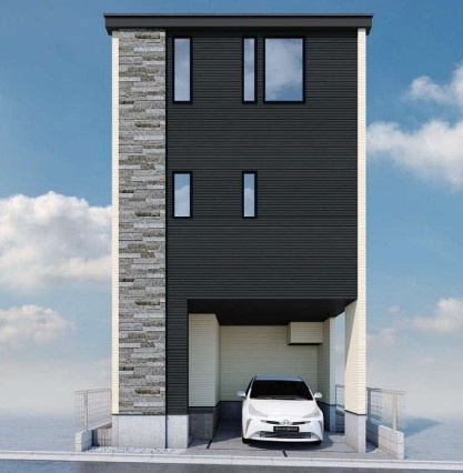 新築戸建　（川崎区四谷下町）の外観パース|新築戸建　京急大師線「小島新田」駅徒歩19分　2階LDKは17帖超床暖房　対面式L字キッチン　4LDK　土地面積66.38㎡　南西側公園により陽当良好　WIC・土間収納　2階水廻り集中　