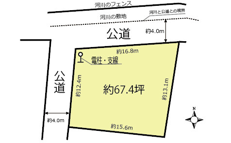 『北鴻巣駅』西口15分・約67坪の北西角地の土地図