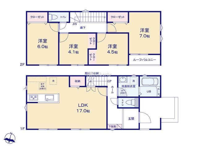 鹿嶋市平井東2丁目24-1期　新築戸建　1号棟の間取り