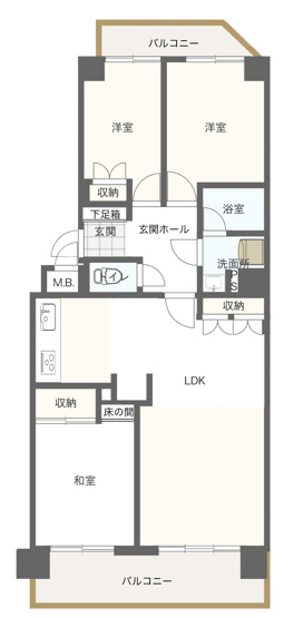 【間取り】 | 木の実マンション704 | 南向きバルコニー