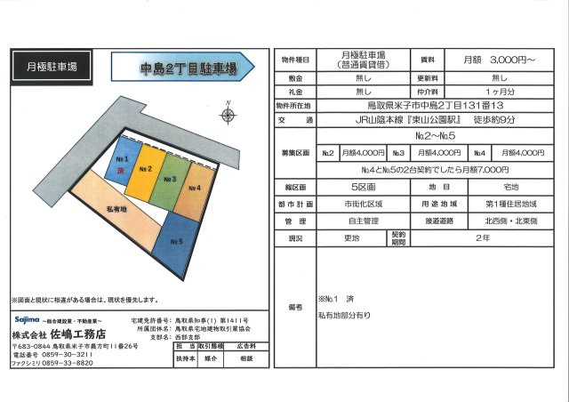 中島2丁目駐車場のその他|募集区画4区画になります。