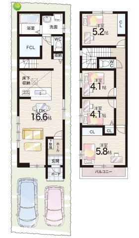 豊中市服部寿町　第1期　新築一戸建ての間取り|1号地