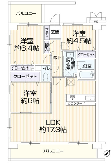 【間取り】 | ルピナスかしわ台　6階　３LDK　リフォーム済み　【仲介手数料無料】 | 宅地建物取引士による不動産のご説明・現地のご案内、住宅金融普及協会住宅ローンアドバイザーが住宅ローンのアドバイスから融資実行までのお手伝いをしっかりサポートします♪