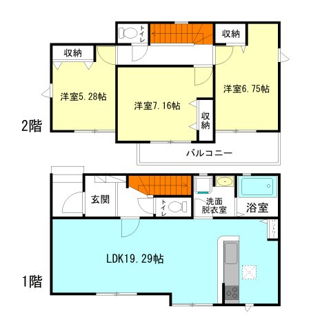 【間取り】 | リナージュ高崎市新保田中町24-1期ー③ | 全居室南向き！モダンな3LDK間取りです！
水回りを最短距離で結んだラクラク家事同線！
