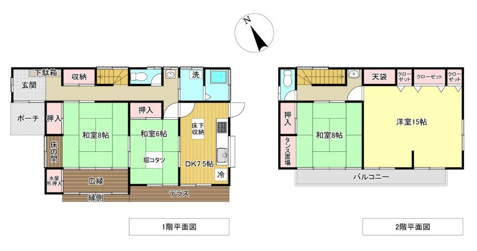 野木町丸林の間取り|広縁や堀コタツ、床の間付きの和室など、趣を感じる6DKの間取り♪2階の洋室は広々15帖！