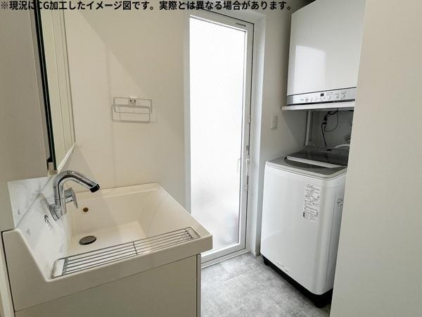 豊町1丁目　中古戸建の独立洗面台|ガス乾燥機の乾太くんがあるので乾燥も楽々♪
