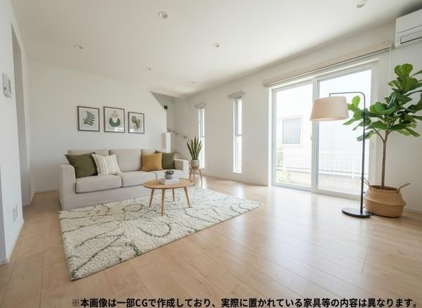 豊町1丁目　中古戸建の居間・リビング|※本画像はCGで作成しており、実際に現地に家具は置かれておりません。また、価格に家具は含まれておりません。画像と現状が異なる場合は現状を優先します。