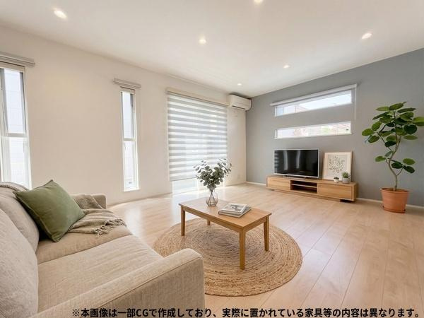 豊町1丁目　中古戸建の居間・リビング|※本画像はCGで作成しており、実際に現地に家具は置かれておりません。また、価格に家具は含まれておりません。画像と現状が異なる場合は現状を優先します。