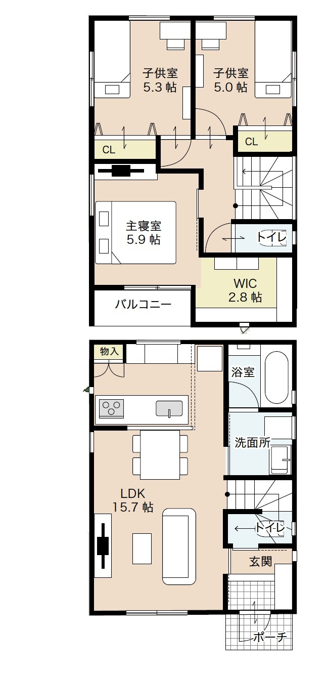 北畝モデル住宅の間取り|3SLDKの間取りです