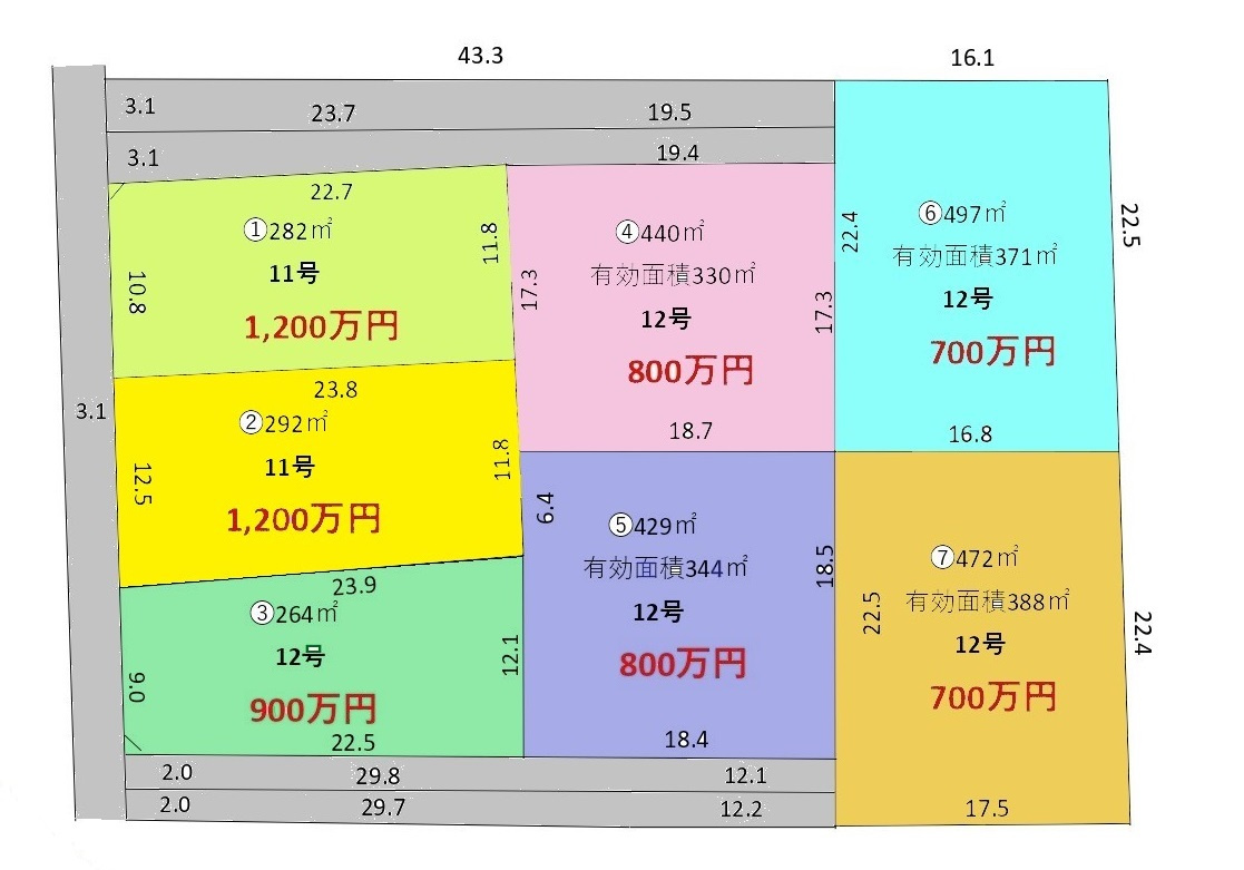 土地　入間市新光　全７区画の区画図|全7区画