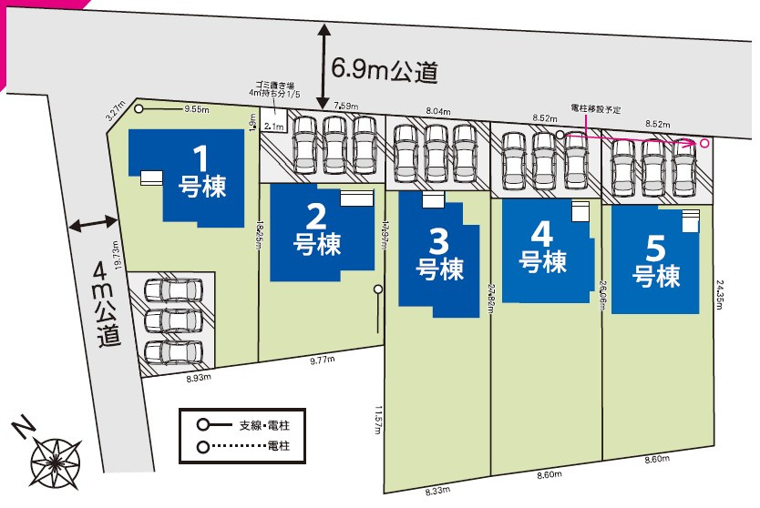 新築戸建・新築建売　深谷市東方町　GRAFARE　全5棟の区画図|■駐車スペース3台可能！