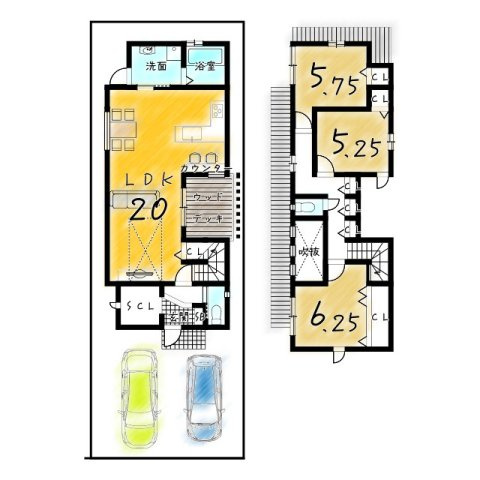 山田大吉見町　新築Bプラン　建築条件付き土地の区画図