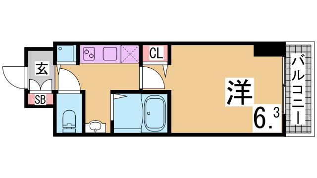 神戸市兵庫区中道通１丁目の賃貸マンションの間取り