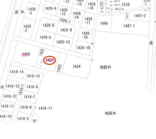 宇土市新開町の売地の土地図
