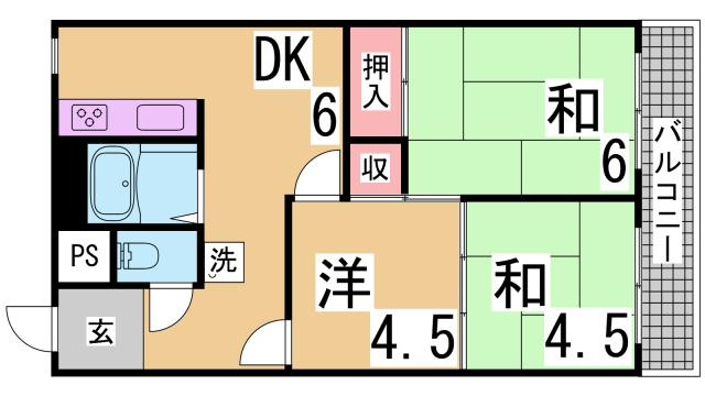 神戸市北区鈴蘭台北町７丁目の賃貸マンションの間取り