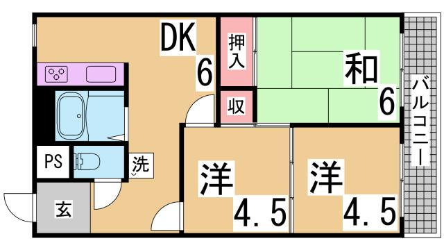 神戸市北区鈴蘭台北町７丁目の賃貸マンションの間取り