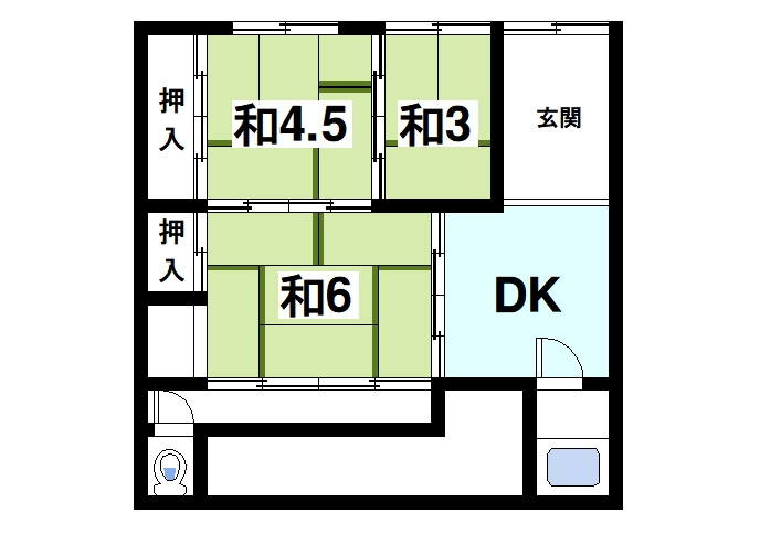 柴屋町借家の間取り|ゆったりと暮らせる1LDKの間取りです。