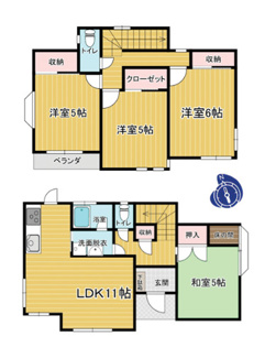 【間取り】 | 南アルプス市山寺 H6年築の建物一新済の中古戸建 全室南向き | 4LDK　二階にもトイレあり　建物大変綺麗になりました。全室南向き