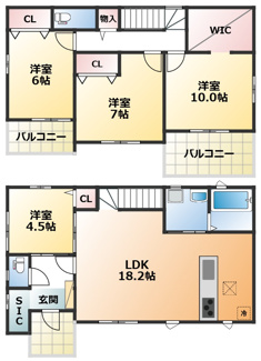【間取り】 | Erde小山市若木町6期　2号棟 | 南向きで陽当たりの良い間取りです